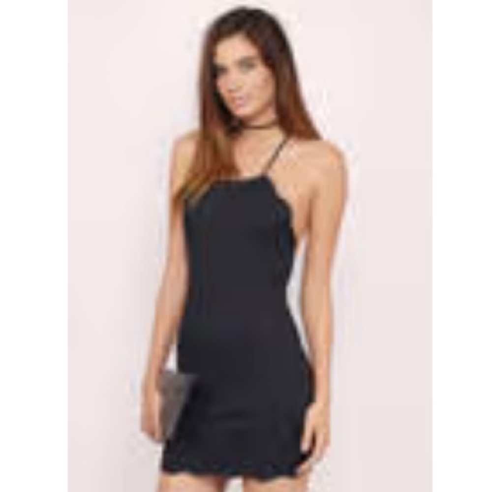 Tobi - Black Sweet Scallop Mini Dress with Criss Cross Open Back - Size Small